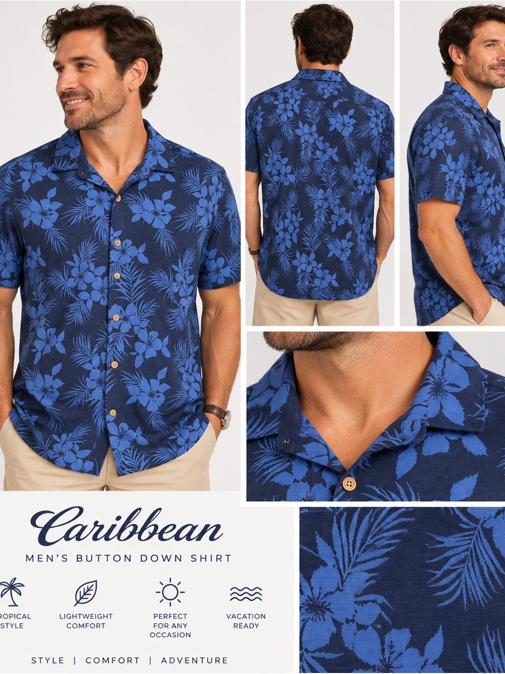 Caribbean blue tropical floral short sleeve button down extra large NWT